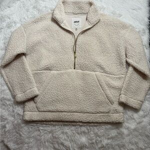 aerie White Sherpa with Gold Quarter-Zip